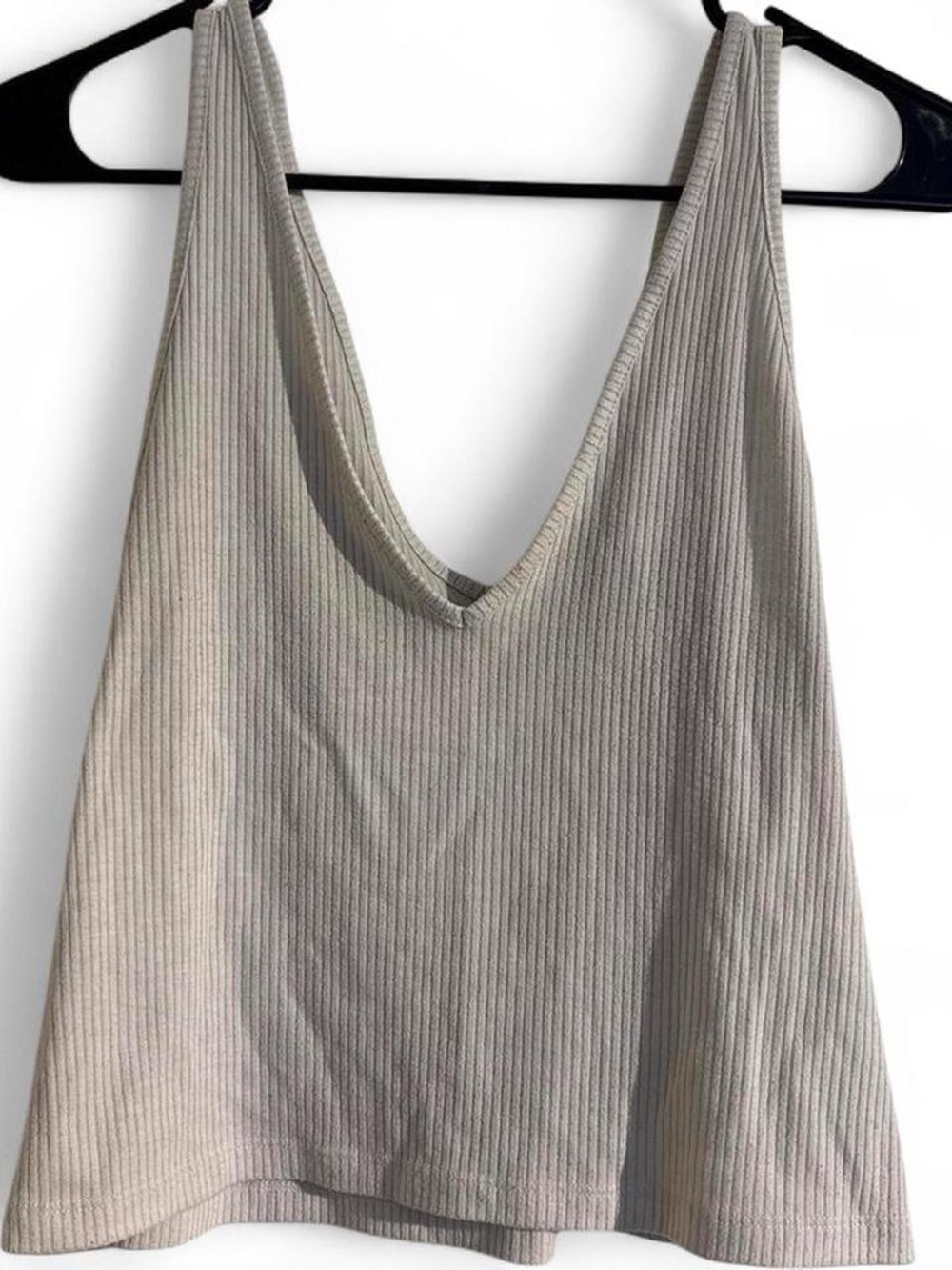 love, Fire Ribbed V-Neck Tank in Light Beige